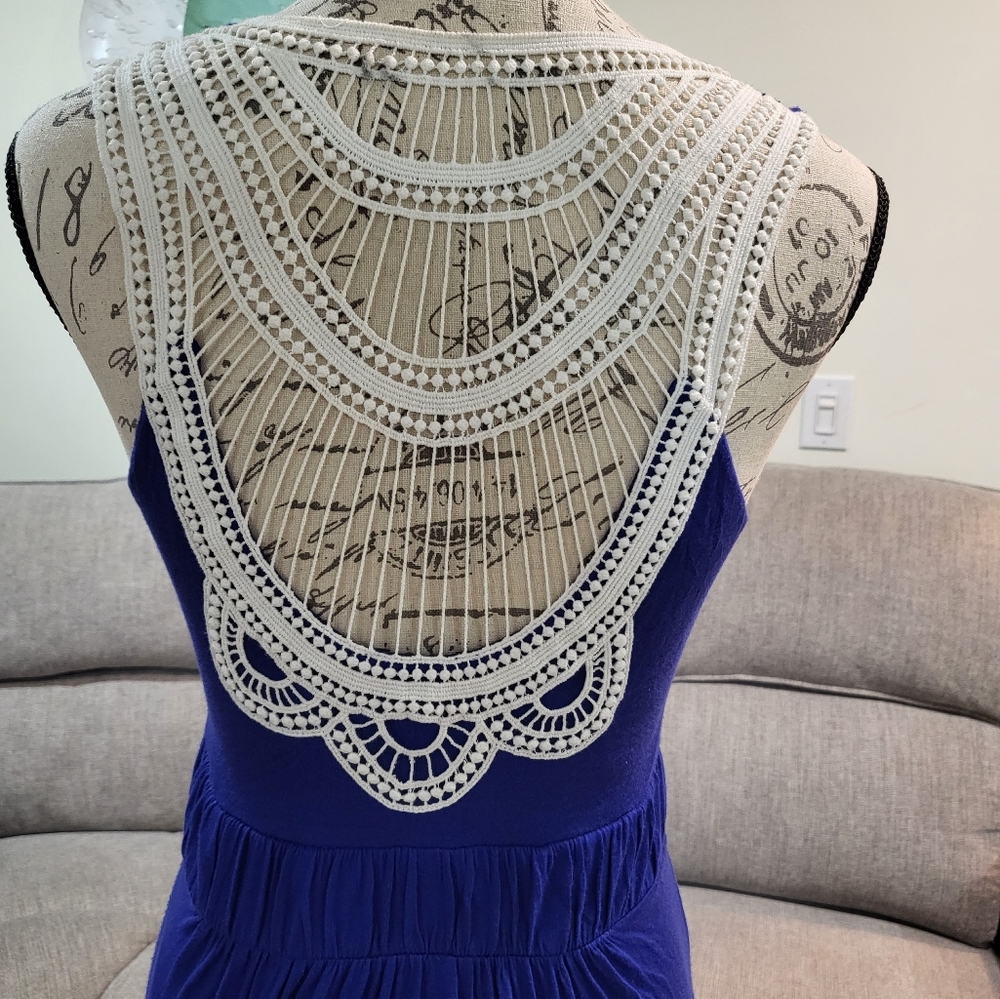 Gorgeous Lace Back Daisy Fuentes Blue cotton Maxi Dress, Size Small S